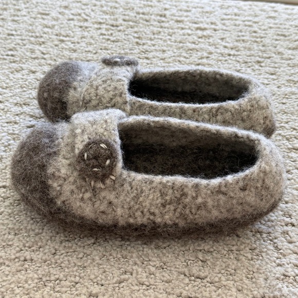 FELTED HANDMADE FRENCH Wool Slippers Slip On Warm Cozy‎ House Shoes Women 6-6.5 - Picture 12 of 12